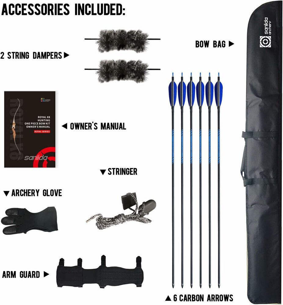 VOORDEELSET - Sanlida Royal X8 | one-piece recurve boog | 60 inch