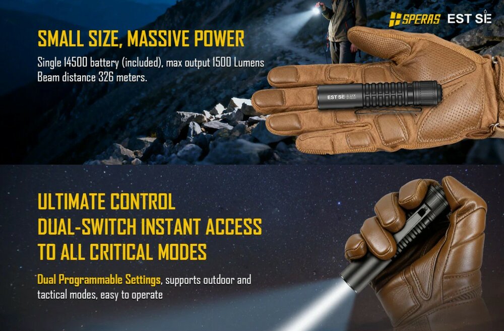 Speras EST SE | Compact 1500 Lumen EDC Tactical Flashlight with USB-C