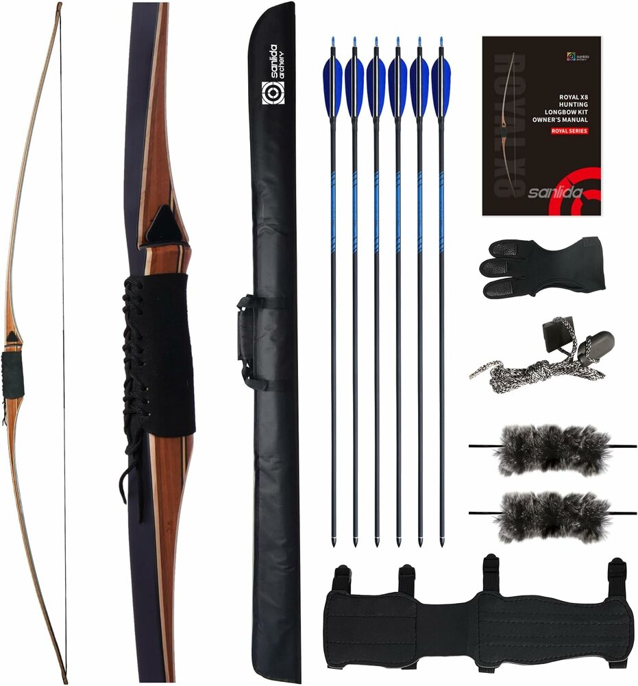 2e kans | Sanlida Royal X8 longbow starterset - compleet | 68 inch | 35 lbs