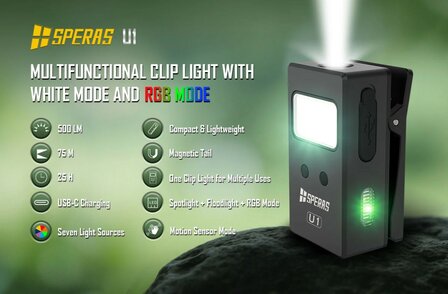 Speras U1 | Multifunctionele Cliplamp met Bewegingssensor, Magneet &amp; USB-C
