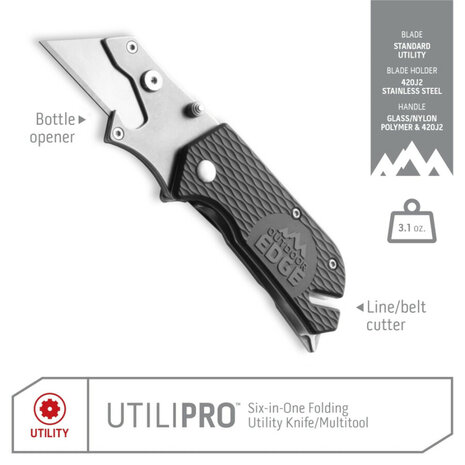 Outdoor Edge UtiliPro&trade; Black | 6-in-1 Utility Knife with Replaceable Utility Blade