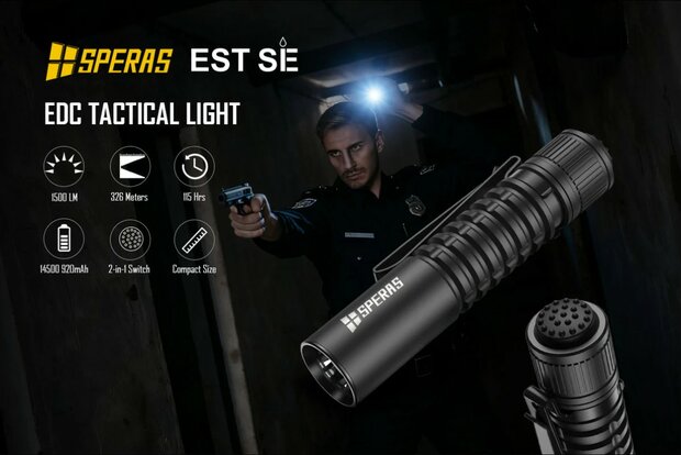 Speras EST SE | Compact 1500 Lumen EDC Tactical Flashlight with USB-C