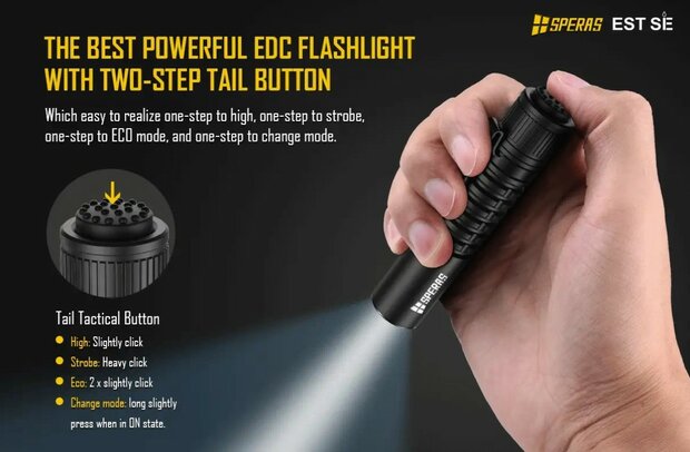 Speras EST SE | Compact 1500 Lumen EDC Tactical Flashlight with USB-C